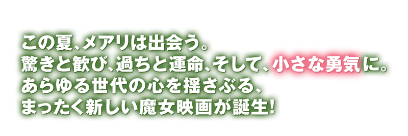 この夏、メアリは出会う。驚きと歓び、過ちと運命。そして、小さな勇気に。あらゆる世代の心を揺さぶる、まったく新しい魔女映画が誕生！